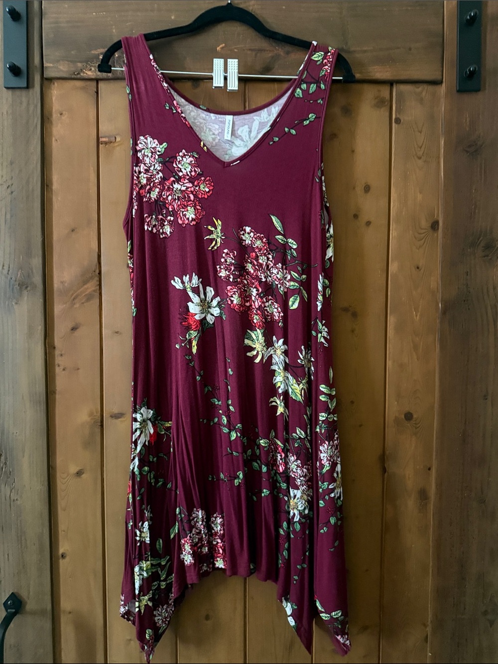 Sleeveless Asymmetrical Floral Dress in Burgundy